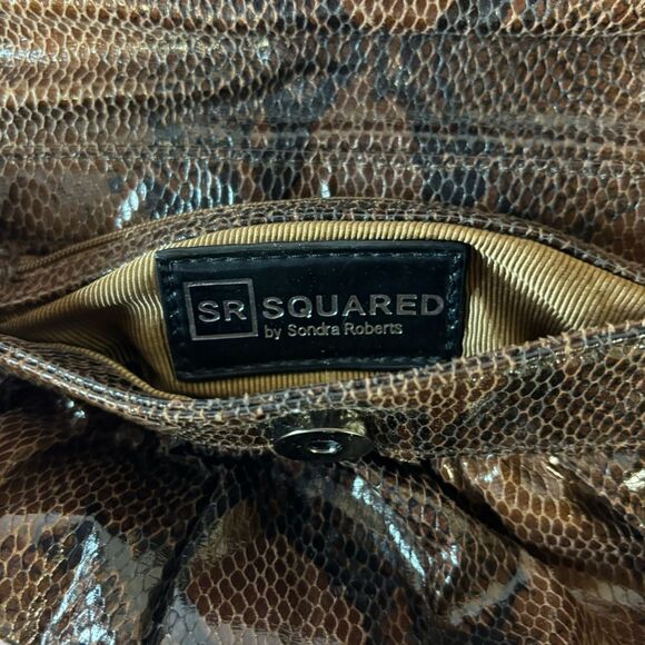 Sondra Roberts SR Squared Classic Minimalist Black Tan Python Clutch Purse - Picture 5 of 12